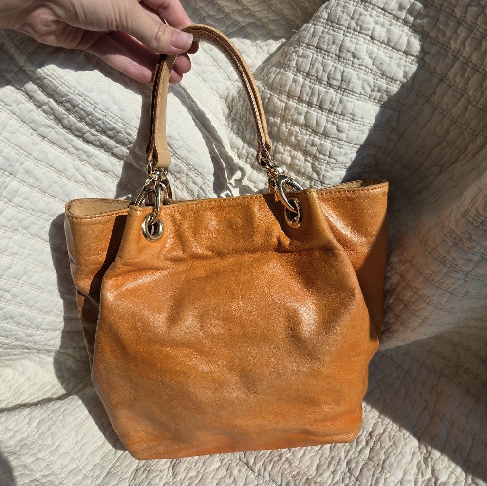 Italian Leather Maurizio Taiuti Tan Bucket Bag